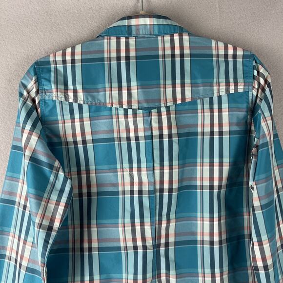Simms Fishing Shirt Womens Medium Plaid Nylon Pearl Snap Western Outdoors - Picture 11 of 14